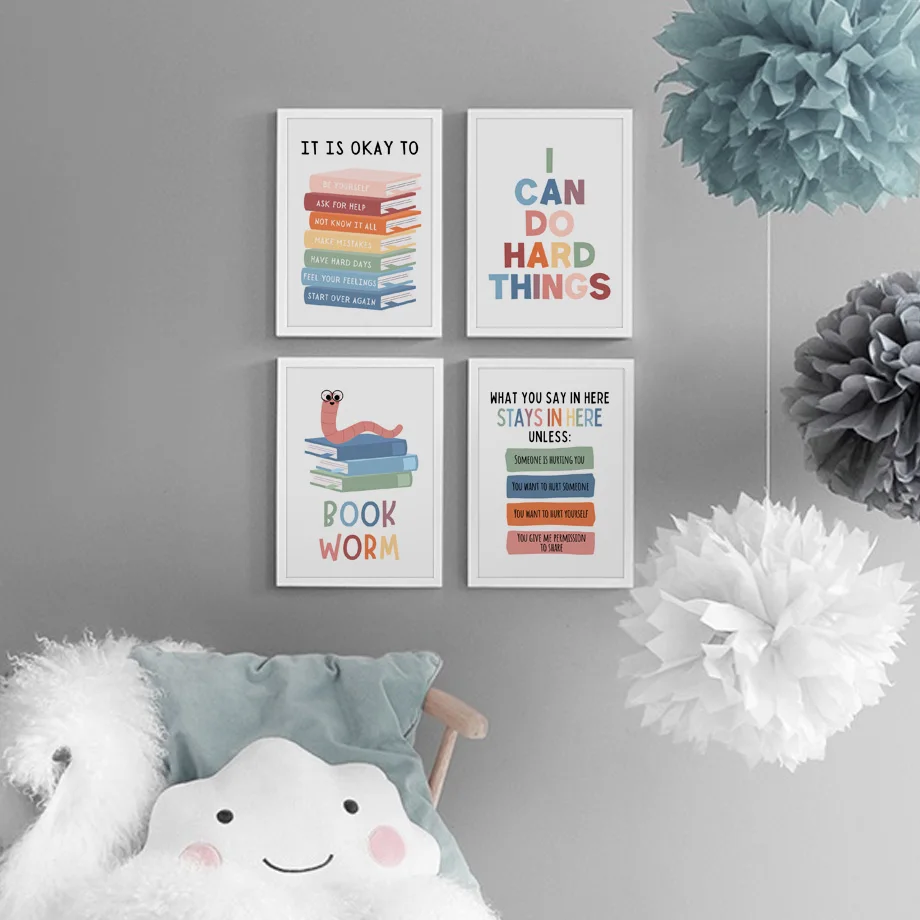 Kids Education Motivation - คำคมเกี่ยวกับการศึกษาภาษาอังกฤษ โปสเตอร์สร้างแรงบันดาลใจสำหรับห้องเรียน และภาพพิมพ์ติดผนัง ภาพวาดบนผ้าใบ ของตกแต่งบ้านสไตล์โมเดิร์นสำหรับห้องเด็ก